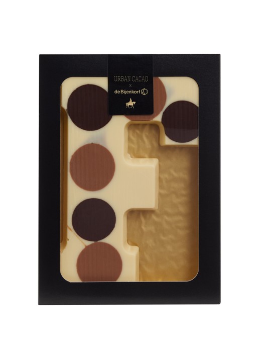 Urban Cacao Witte chocoladeletter gevlekt 200 gram - voorkant f