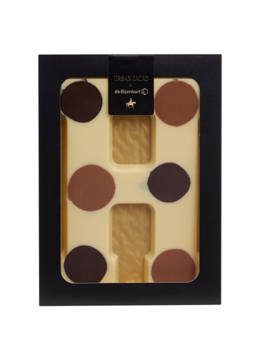 Urban Cacao Witte chocoladeletter gevlekt 200 gram - voorkant h