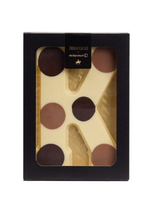 Urban Cacao Witte chocoladeletter gevlekt 200 gram - voorkant k