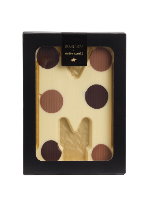 Urban Cacao Witte chocoladeletter gevlekt 200 gram - voorkant m
