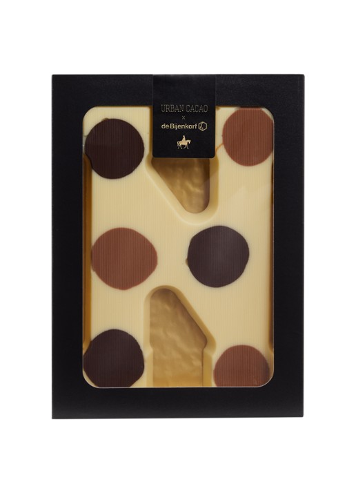 Urban Cacao Witte chocoladeletter gevlekt 200 gram - voorkant n