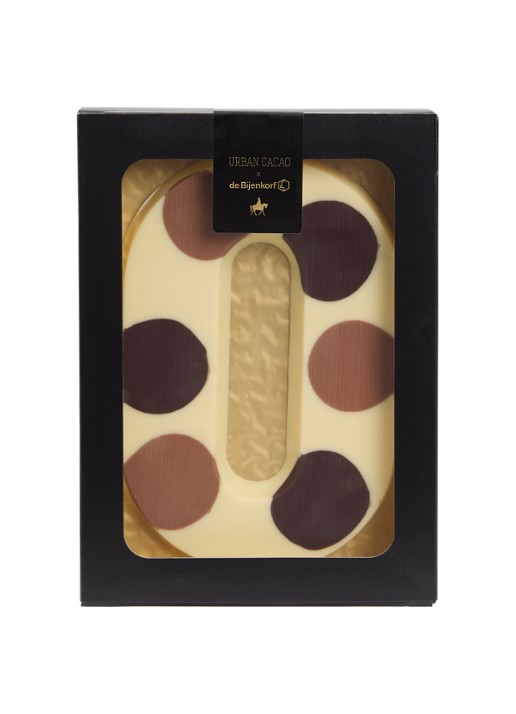 Urban Cacao Witte chocoladeletter gevlekt 200 gram - voorkant o