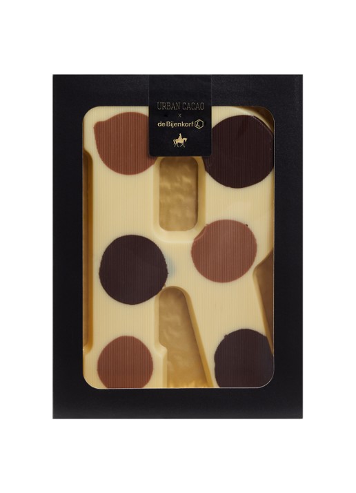 Urban Cacao Witte chocoladeletter gevlekt 200 gram - voorkant r