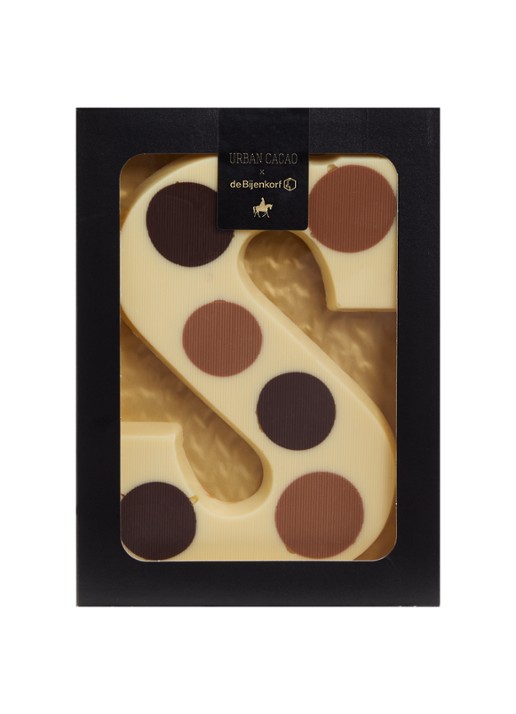 Urban Cacao Witte chocoladeletter gevlekt 200 gram - voorkant s