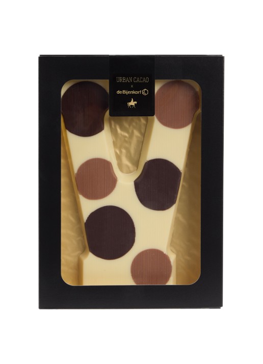 Urban Cacao Witte chocoladeletter gevlekt 200 gram - voorkant v