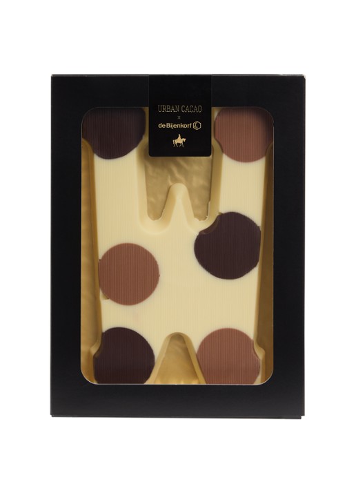 Urban Cacao Witte chocoladeletter gevlekt 200 gram - voorkant w