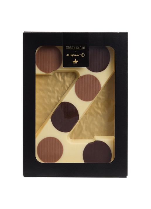 Urban Cacao Witte chocoladeletter gevlekt 200 gram - voorkant 3 h