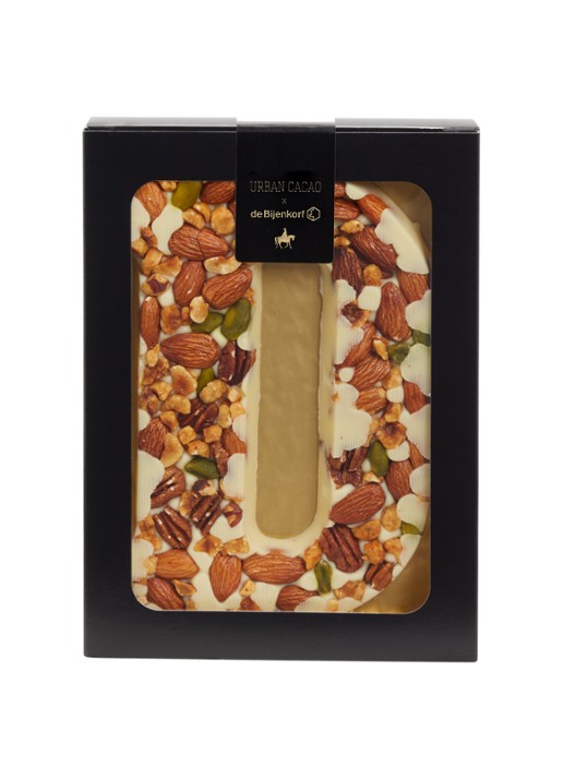Urban Cacao Witte chocoladeletter met noten 180 gram - voorkant d