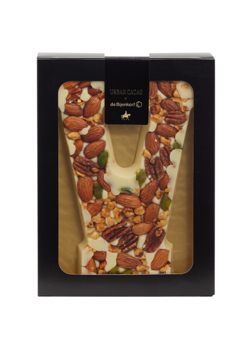 Urban Cacao Witte chocoladeletter met noten 180 gram - voorkant v
