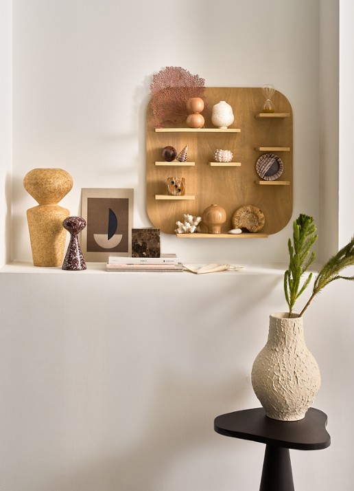 Urban Nature Culture Isao wandplank van mango hout 50 x 50 cm - voorkant 3 lichtbruin