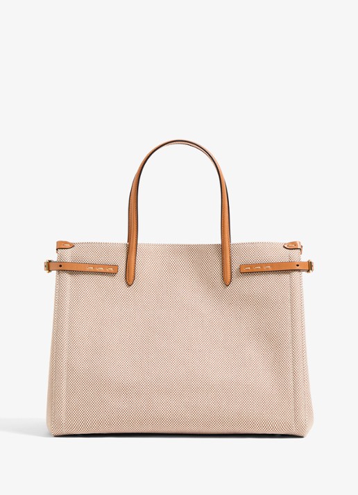 Valentino Garavani Antibes Medium shopper van canvas met leren details - achterkant camel