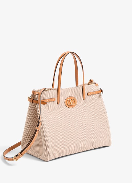 Valentino Garavani Antibes Medium shopper van canvas met leren details - detail 2 camel