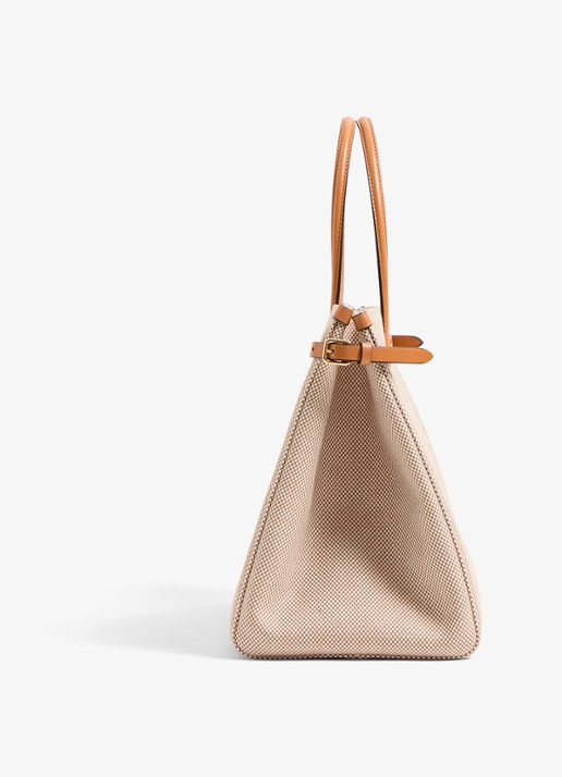 Valentino Garavani Antibes Medium shopper van canvas met leren details - detail 3 camel