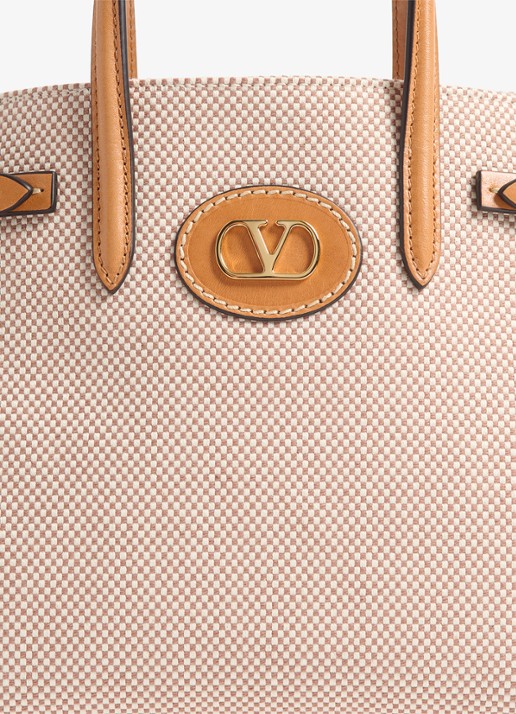 Valentino Garavani Antibes Small shopper van canvas met leren details - detail 4 camel