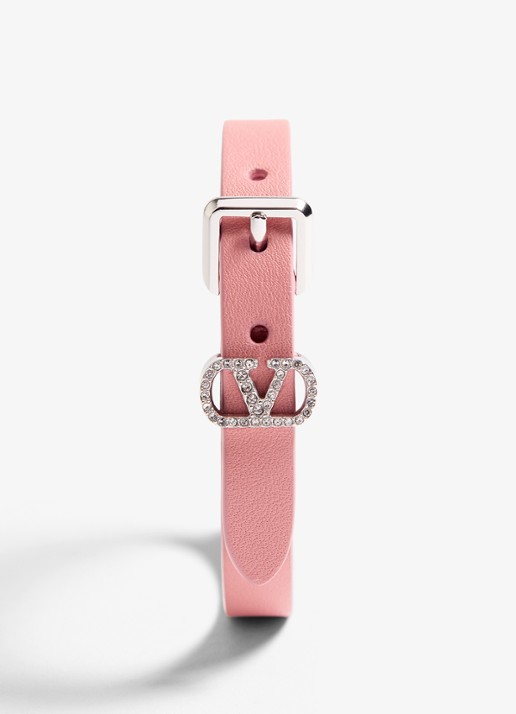 Valentino Garavani Armband van kalfsleer met logo - detail 2 roze