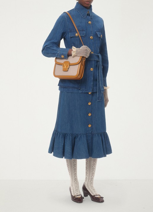 Valentino Garavani Blouse in linnenblend met strikceintuur - voorkant 3 indigo