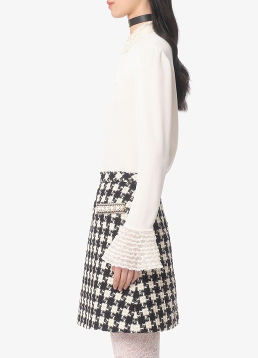Valentino Garavani Blouse van zijde met details van kant - detail 4 gebroken wit