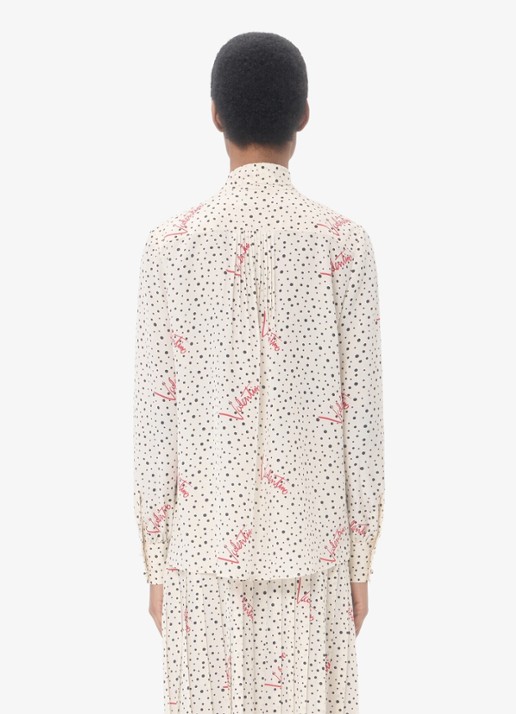Valentino Garavani Blouse van zijde met logoprint en strikkraag - achterkant creme