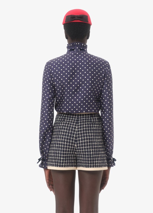 Valentino Garavani Blouse van zijde met stippenprint - achterkant 3 donkerblauw