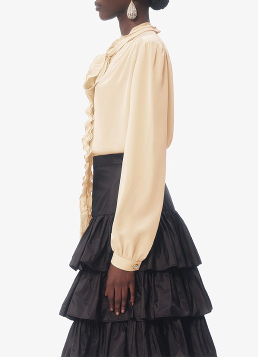 Valentino Garavani Blouse van zijde met strikkraag - detail 2 ivoor