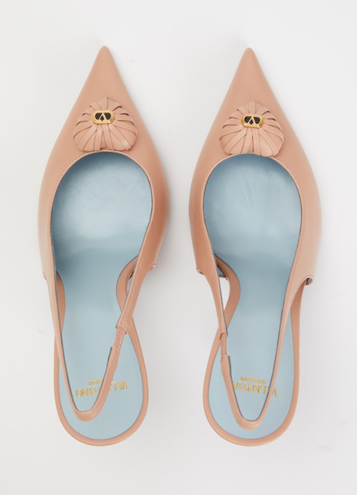 Valentino Garavani Coeur Royal slingback van geitenleer met applicatie - detail 3 lichtroze