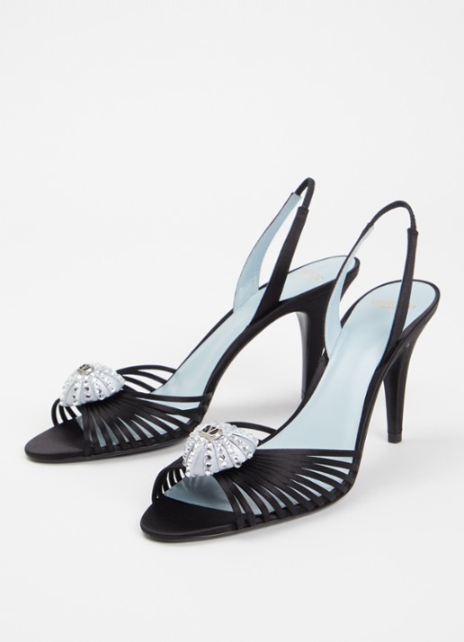 Valentino Garavani Coeur Royal slingback van satijn met applicatie - detail zwart