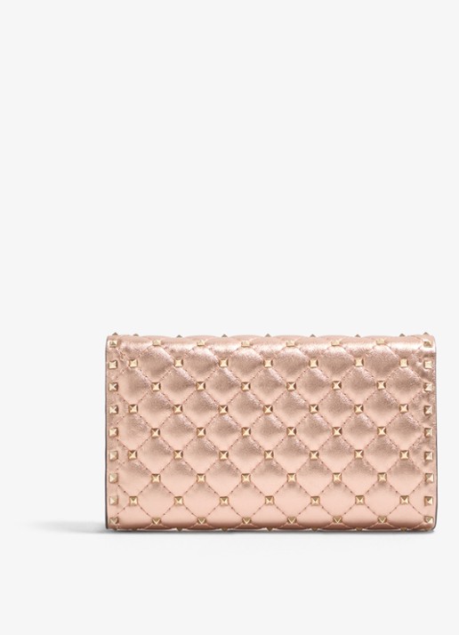 Valentino Garavani Crossbodytas van lamsleer met metallic finish en studs - achterkant roze