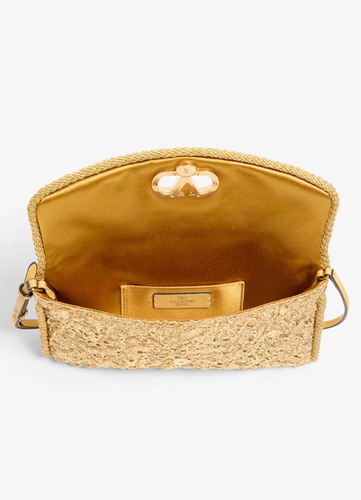Valentino Garavani DeVain Small schoudertas met jacquard dessin en leren details - detail 5 goud