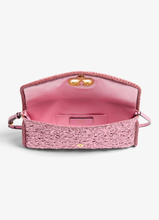 Valentino Garavani DeVain Small schoudertas met jacquard dessin en leren details - detail 2 roze