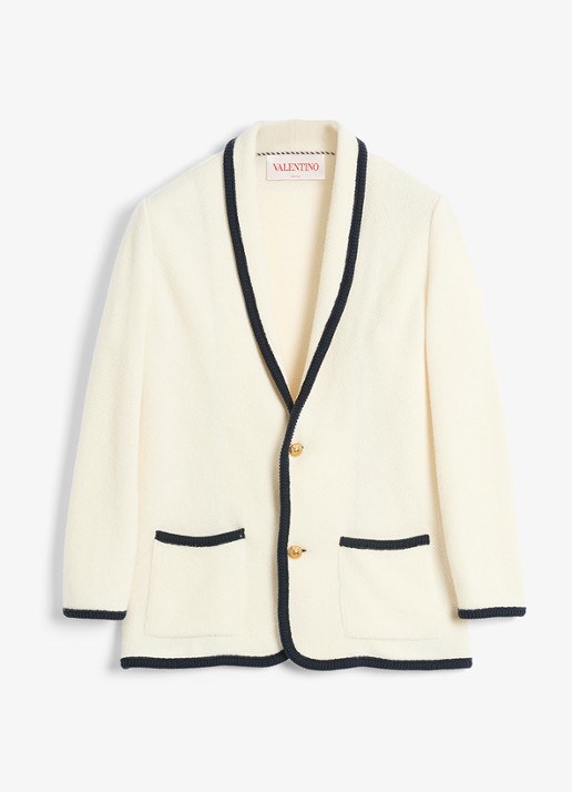 Valentino Garavani Fijngebreid vest in scheerwolblend met opgestikte zakken - voorkant 2 creme