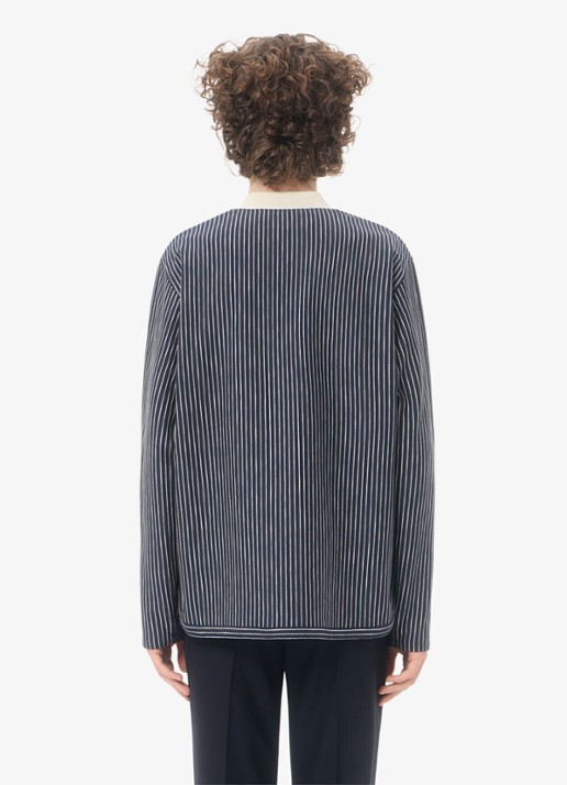 Valentino Garavani Fijngebreid vest met streepprint - achterkant 7 donkerblauw