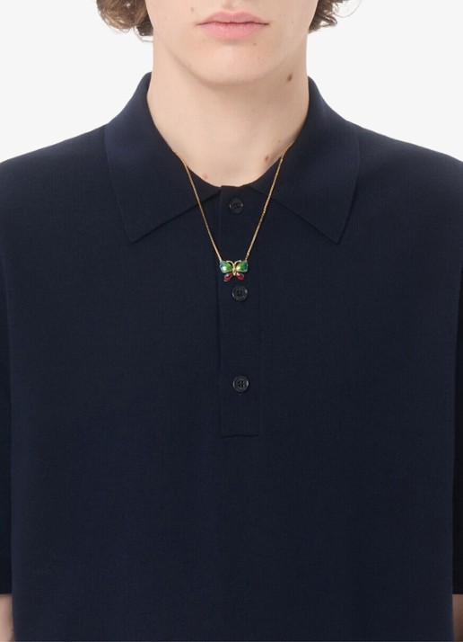Valentino Garavani Fijngebreide regular fit polo van scheerwol - detail 4 donkerblauw