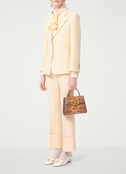 Valentino Garavani High waist bootcut fit pantalon in zijdeblend - voorkant 2 creme
