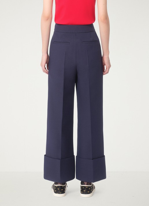 Valentino Garavani High waist loose fit pantalon in zijdeblend - achterkant 8 donkerblauw