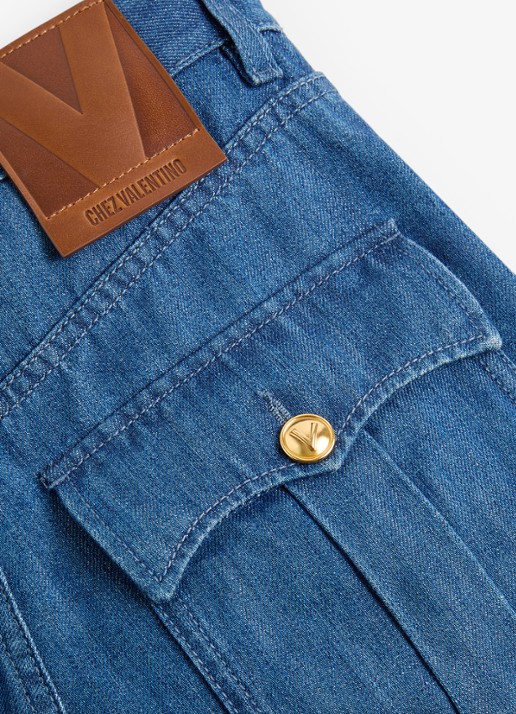 Valentino Garavani High waist wide leg jeans met medium wassing - detail 4 indigo