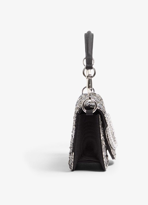 Valentino Garavani Locò Small handtas met pailletten en kralendecoratie - detail zwart