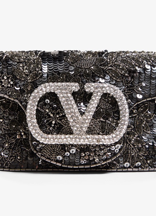 Valentino Garavani Locò Small handtas met pailletten en kralendecoratie - detail 3 zwart