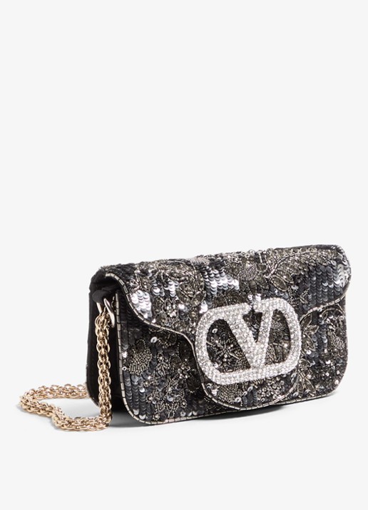Valentino Garavani Locò Small handtas met pailletten en kralendecoratie - voorkant 5 zwart