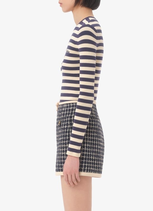 Valentino Garavani Longsleeve met logoborduring en streepprint - detail 5 donkerblauw