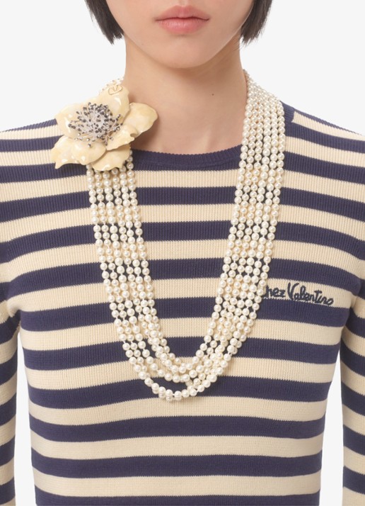 Valentino Garavani Longsleeve met logoborduring en streepprint - detail 6 donkerblauw
