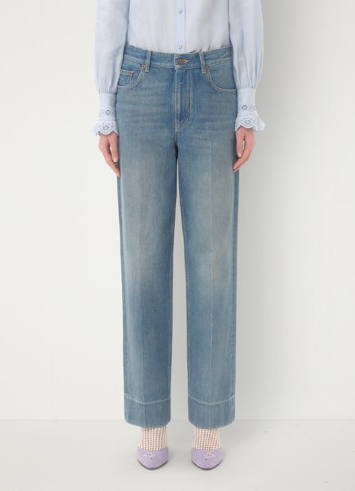 Valentino Garavani Mid waist straight leg jeans met medium wassing