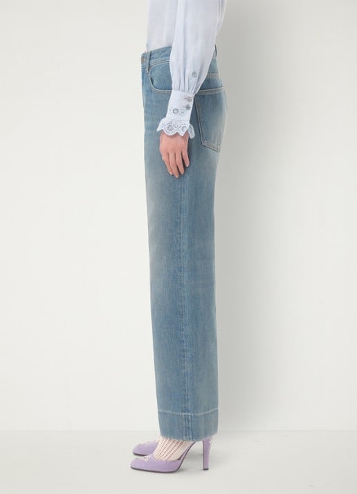 Valentino Garavani Mid waist straight leg jeans met medium wassing - detail 5 indigo