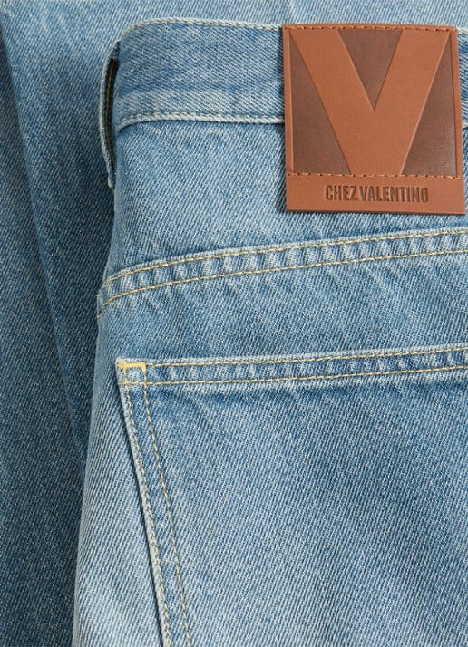 Valentino Garavani Mid waist straight leg jeans met medium wassing - detail 6 indigo