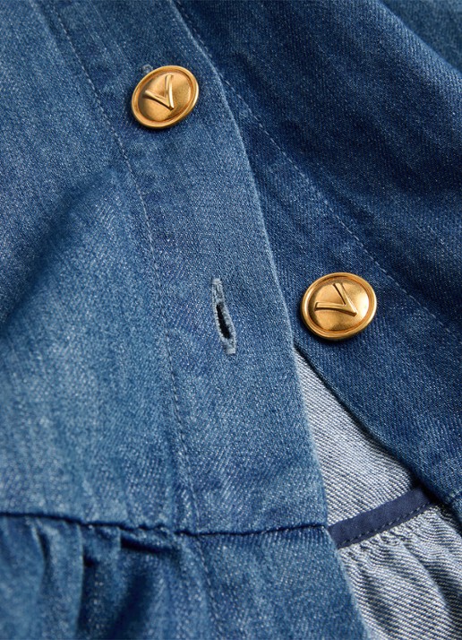 Valentino Garavani Midi A-lijn spijkerrok in linnenblend met klepzakken - detail 6 indigo