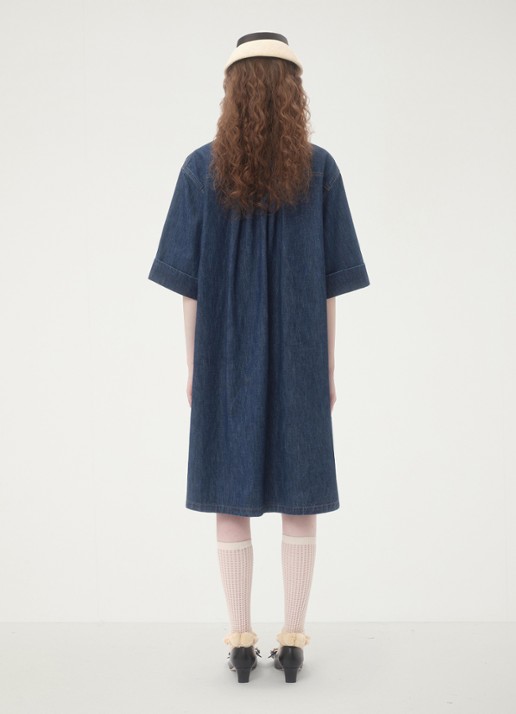 Valentino Garavani Midi blousejurk van denim met borstzakken - achterkant indigo