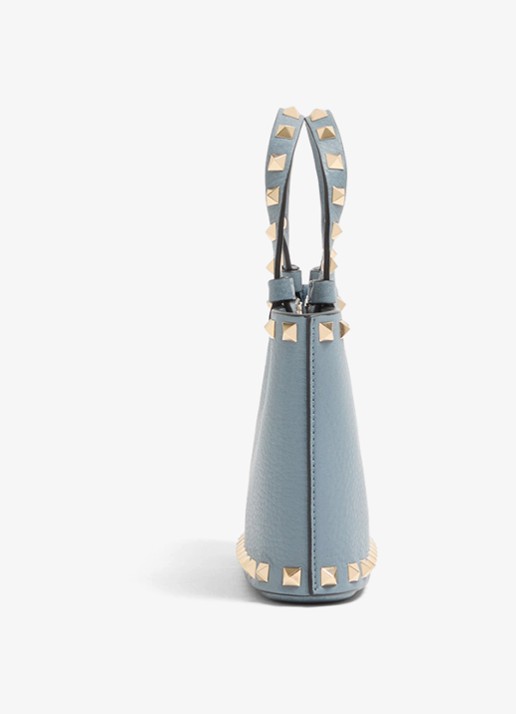 Valentino Garavani Mini handtas van kalfsleer met studs - detail 2 blauwgrijs