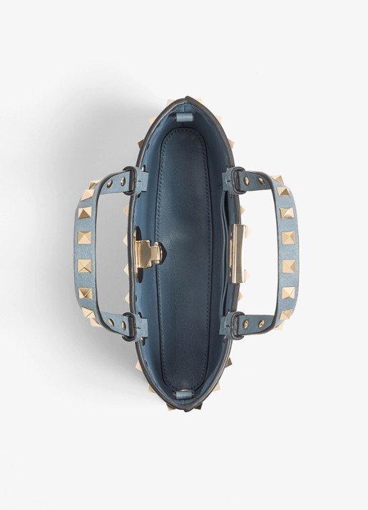 Valentino Garavani Mini handtas van kalfsleer met studs - detail 3 blauwgrijs