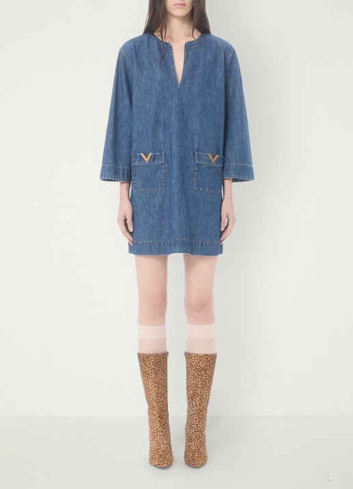 Valentino Garavani Mini tuniekjurk van chambray met opgestikte zakken