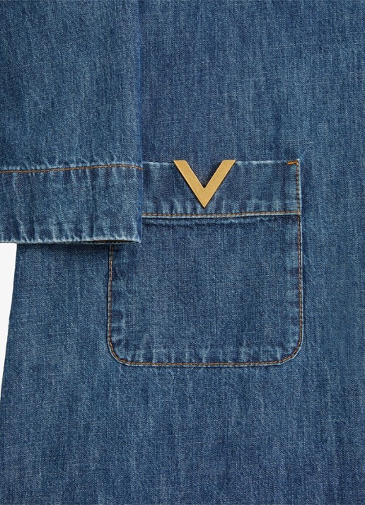 Valentino Garavani Mini tuniekjurk van chambray met opgestikte zakken - detail 8 indigo