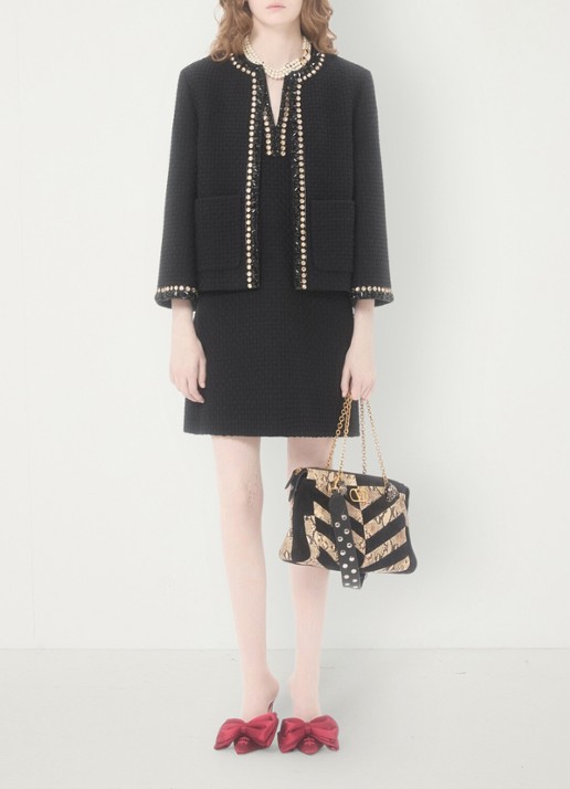 Valentino Garavani Mini tuniekjurk van tweed met strass - voorkant 8 zwart